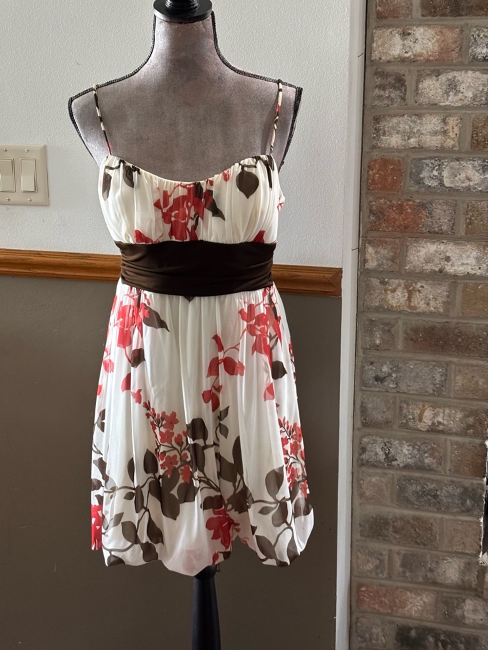 Speechless White Sundress with Coral Floral & Brown Tie
